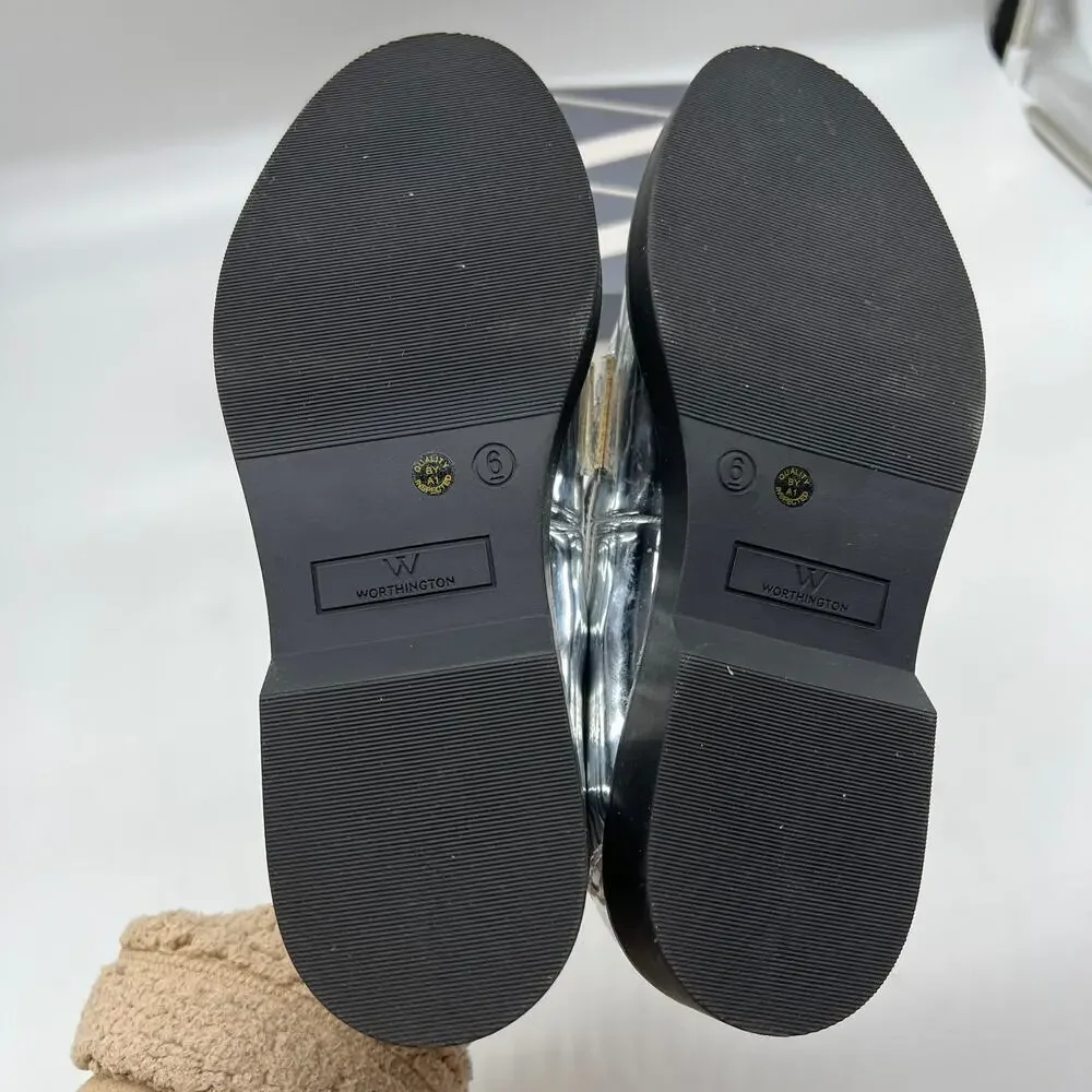 Worthington Ellen Womens Round Closed Toe Loafers Silver Size 6M
